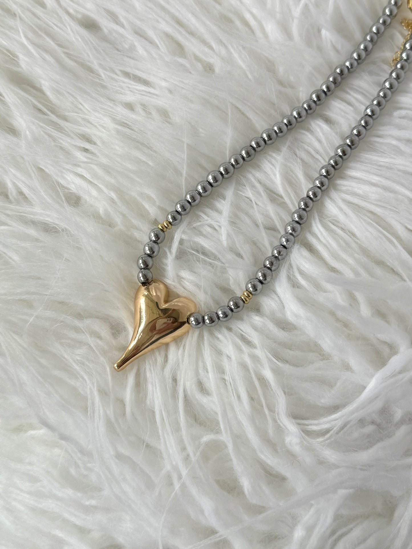 Grey Hematite Heart Necklace