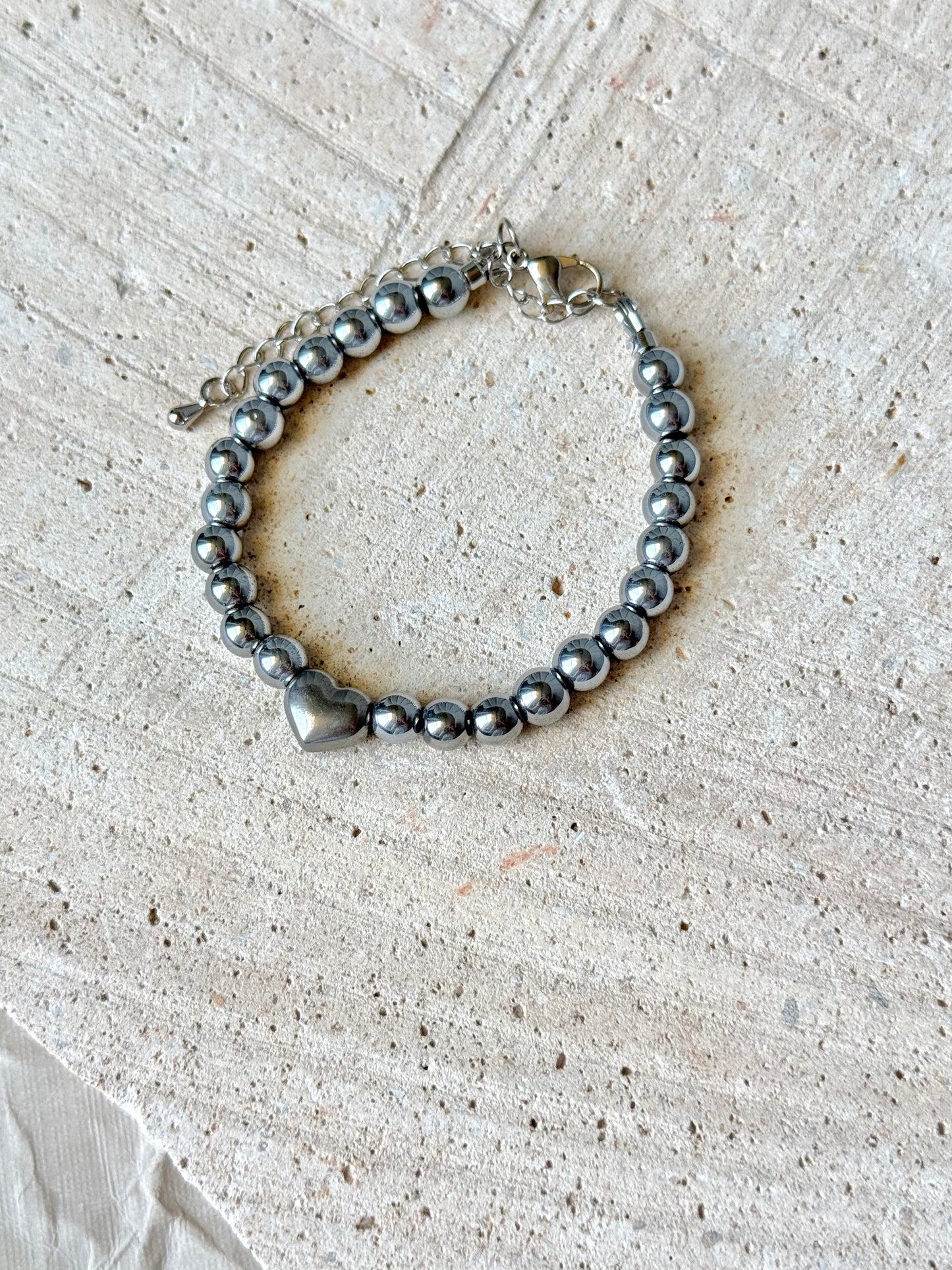 Grey Hematite Grey Heart Bracelet