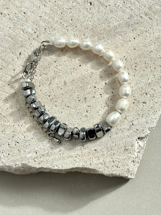 Half Pearl Half Hematite Bracelet