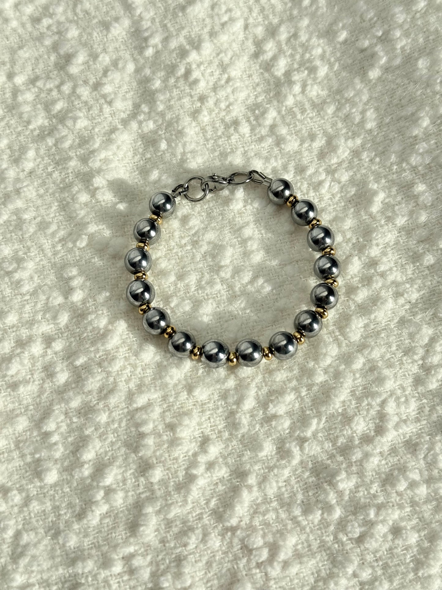 Silver Hematite Gold Accent Bracelet