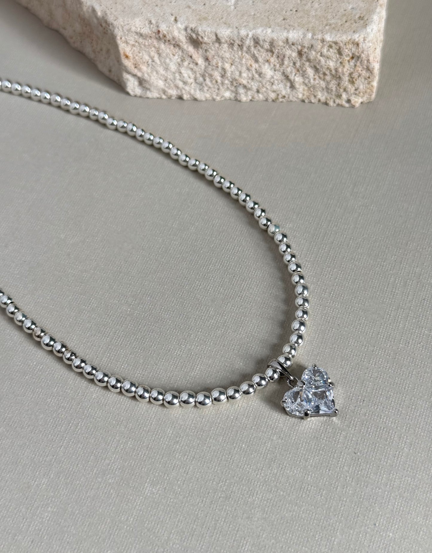 Beaded Hematite Zirconia Heart Necklace