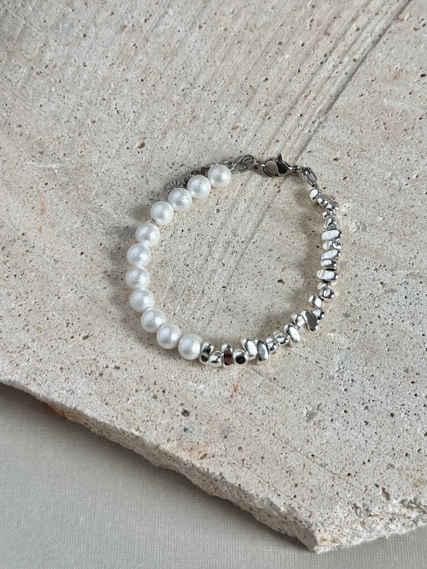 Half & Half Wrinkled Pearl Hematite Bracelet