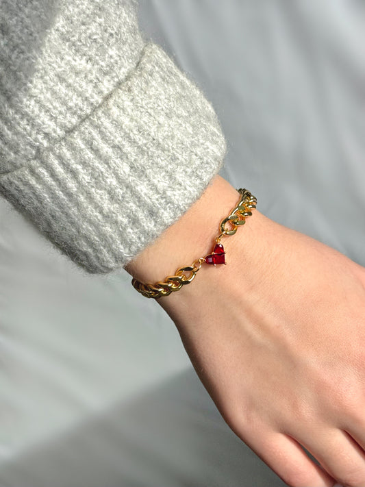 Red Heart Gold Chain Bracelet