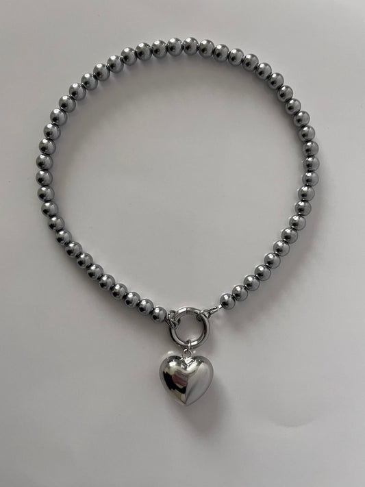 3 in 1 Silver Hematite Heart Charm Necklace