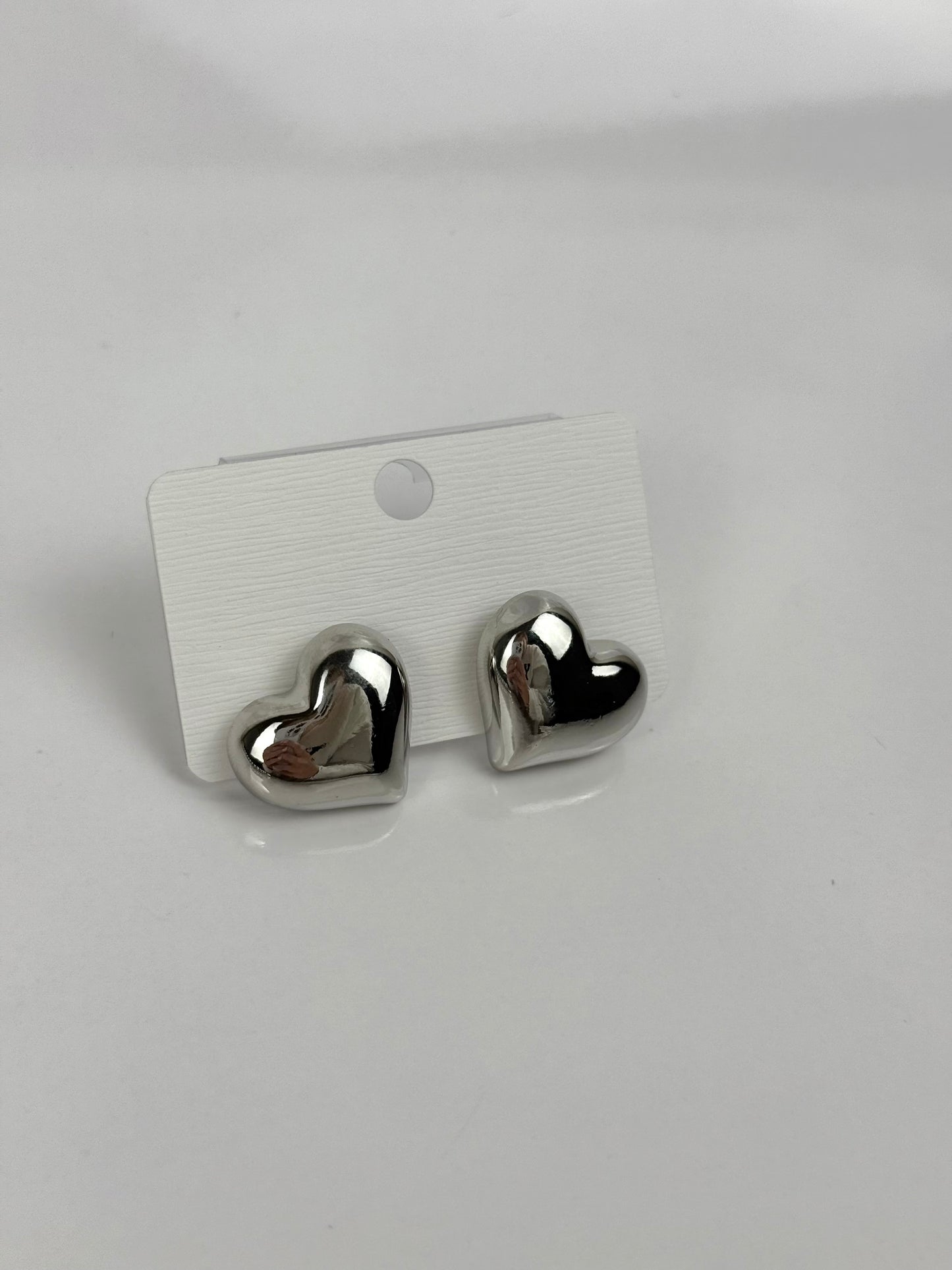 Stainless Steel Silver Plated 3D Heart Earrings