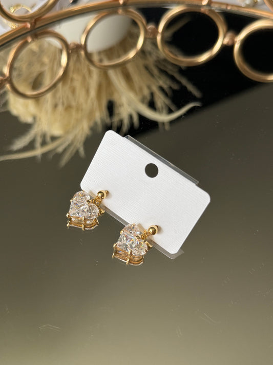 Brass Zirconia Heart Stud Earings