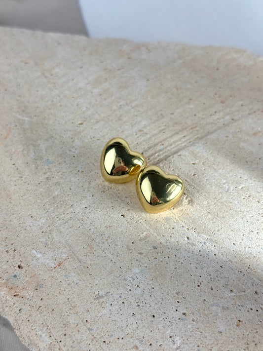 Gold 3D Heart Shaped Stud Earrings