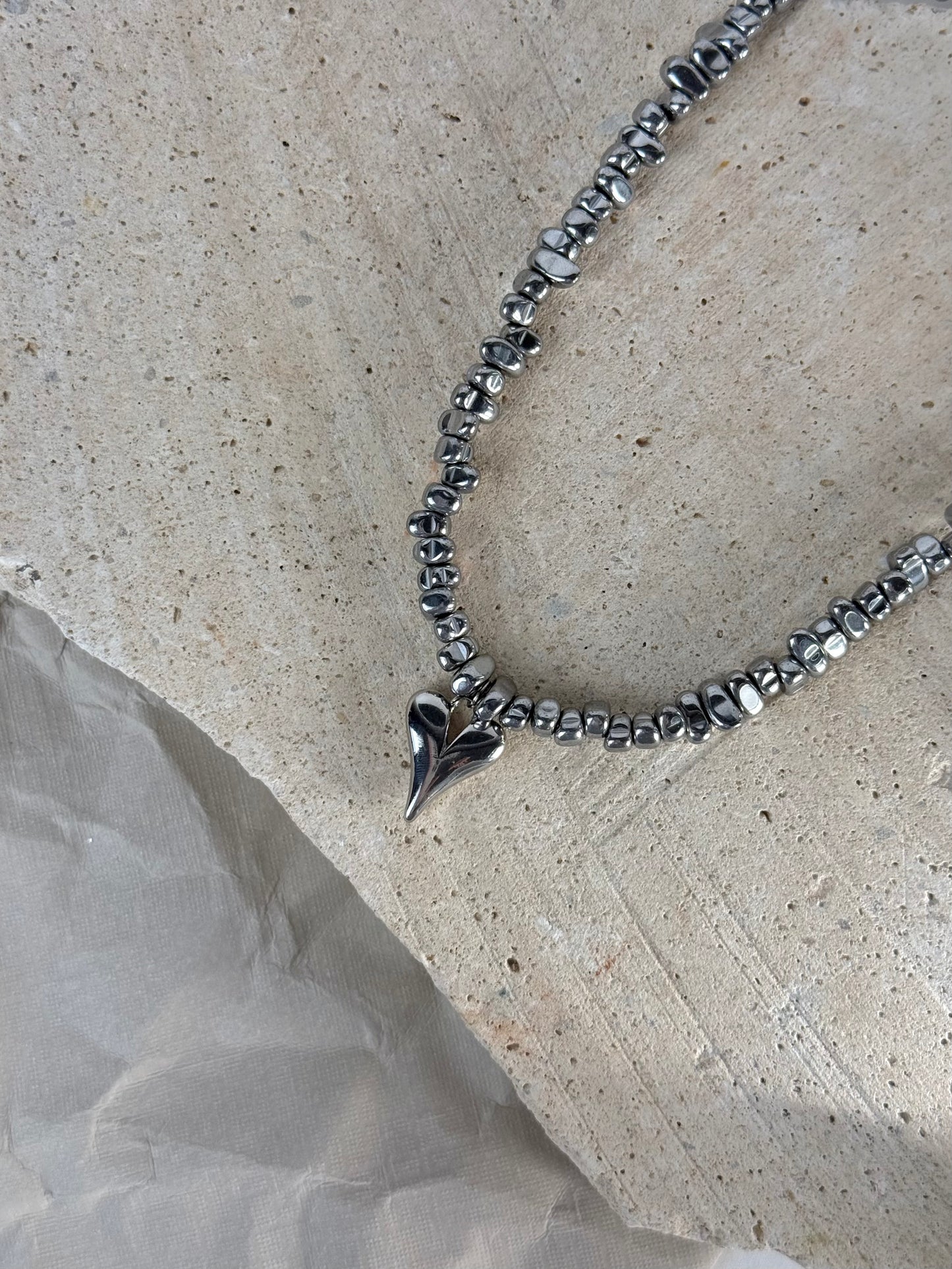Silver Hematite Heart Pendant Necklace