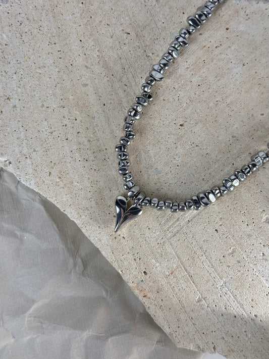 Silver Hematite Heart Pendant Necklace