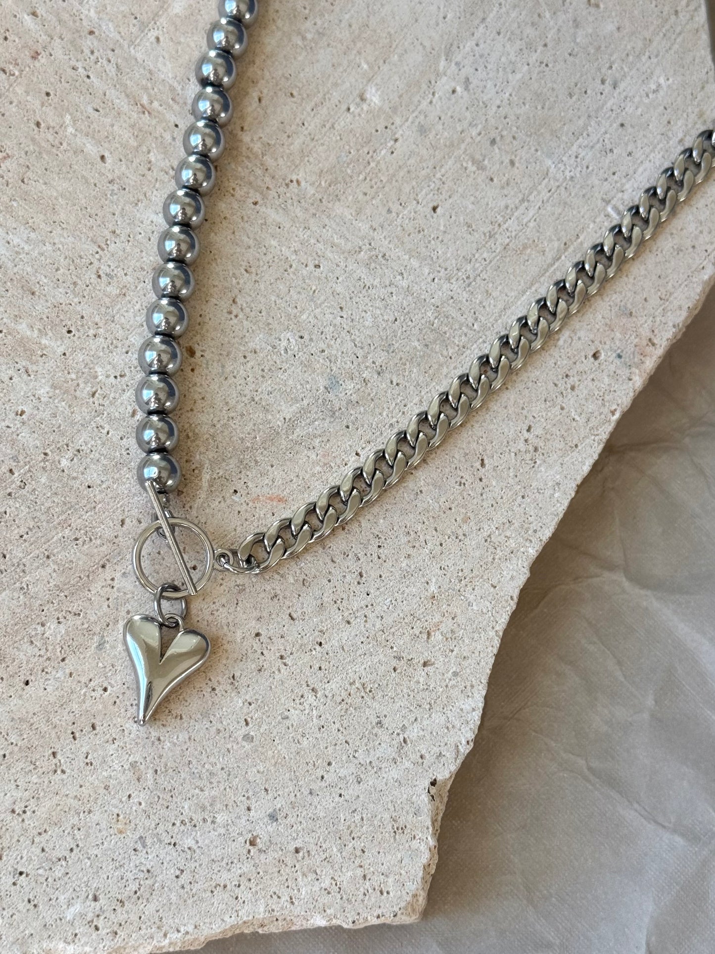 Half Chain & Half Beaded Heart Necklace