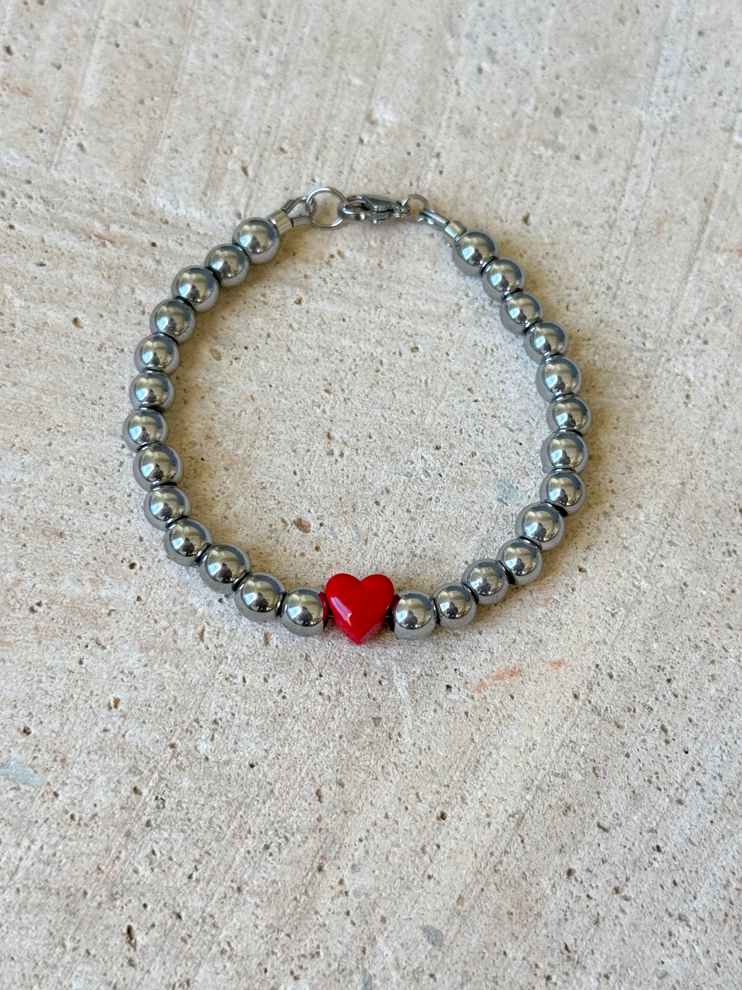 Grey Hematite Red Heart Bracelet