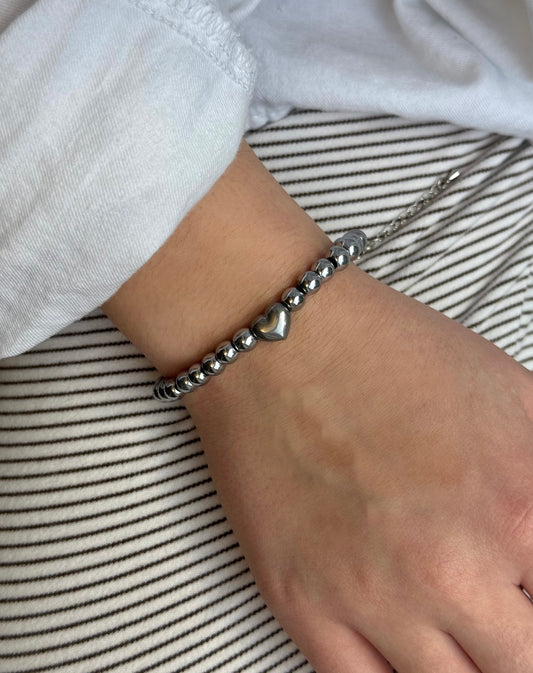 Grey Hematite Grey Heart Bracelet