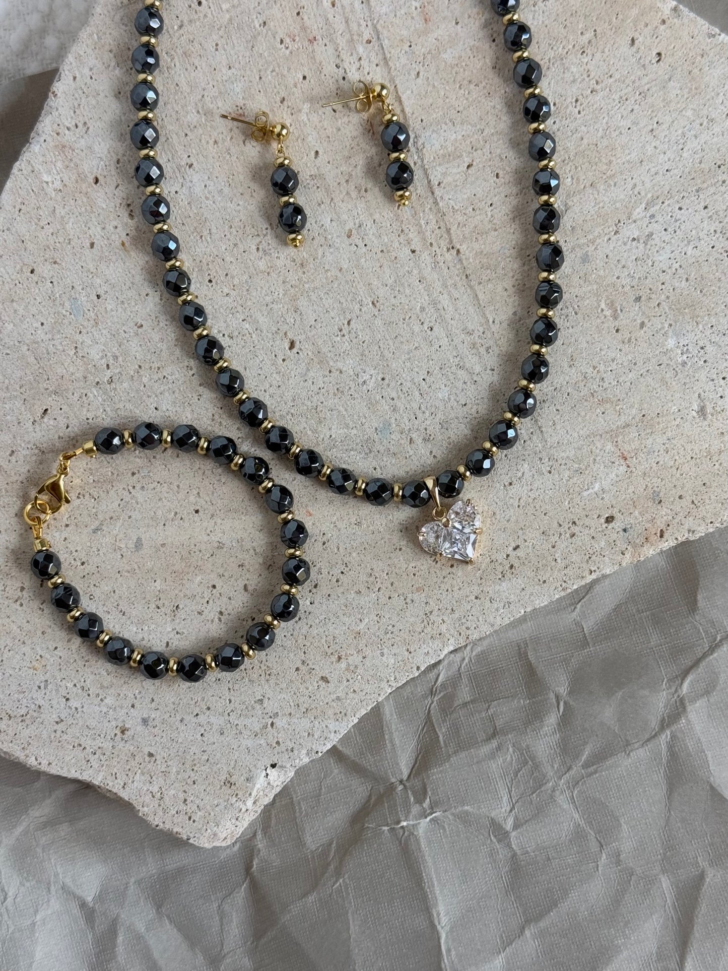 Black Hematite n Gold accent neckalce