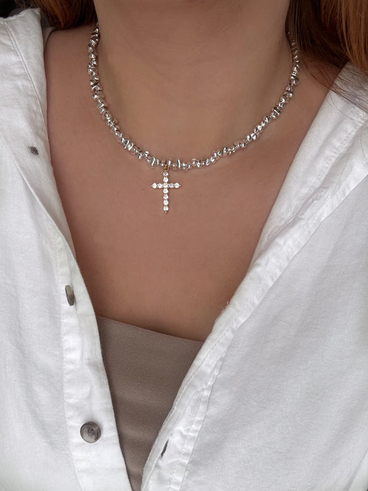 White Hematite Cross Necklace