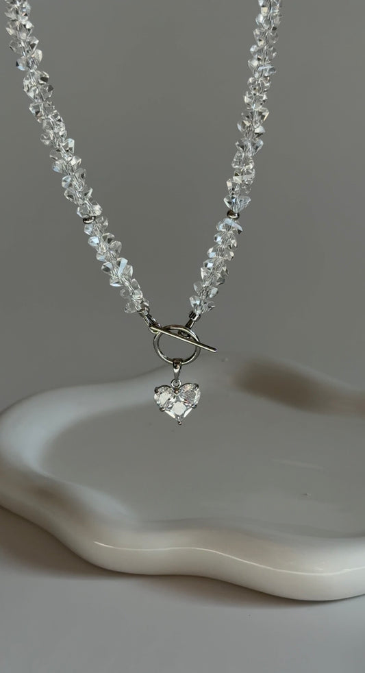 White Crystal Glass Heart Necklace