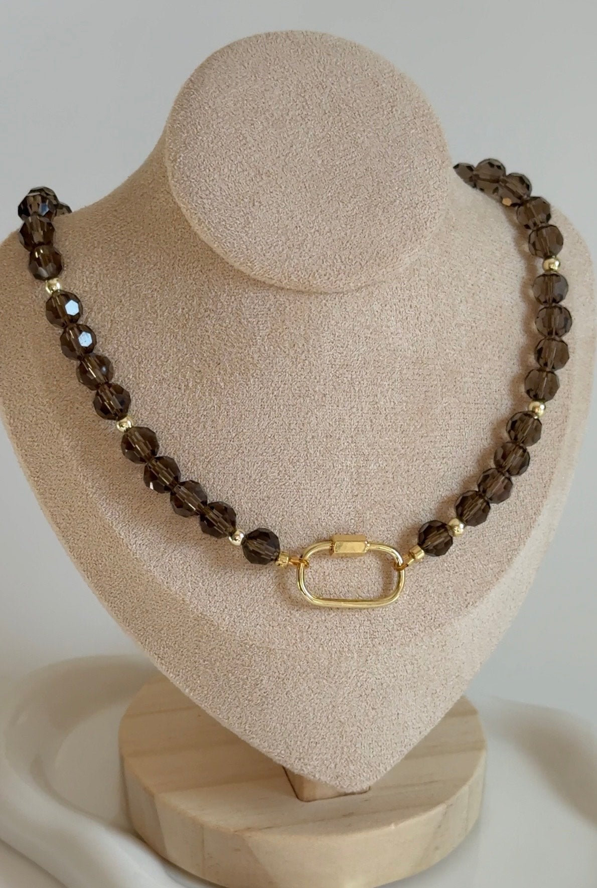 Gold Accent Crystal Brown Beaded Necklace