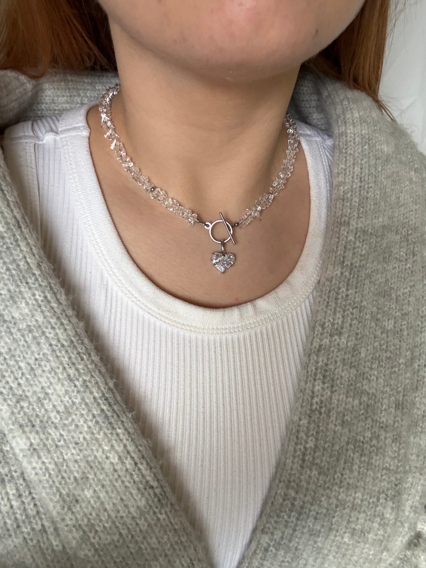 White Crystal Glass Heart Necklace