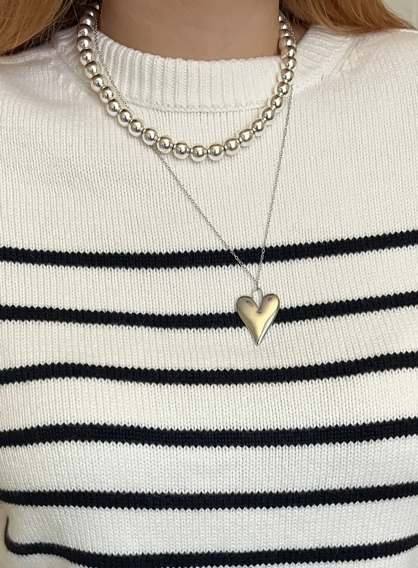 Platinum Hematite Chain Heart Necklace